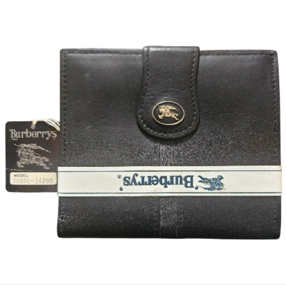 RARE Burberrys Black Leather Bifold Wallet Equestrian Knight Made In Japan